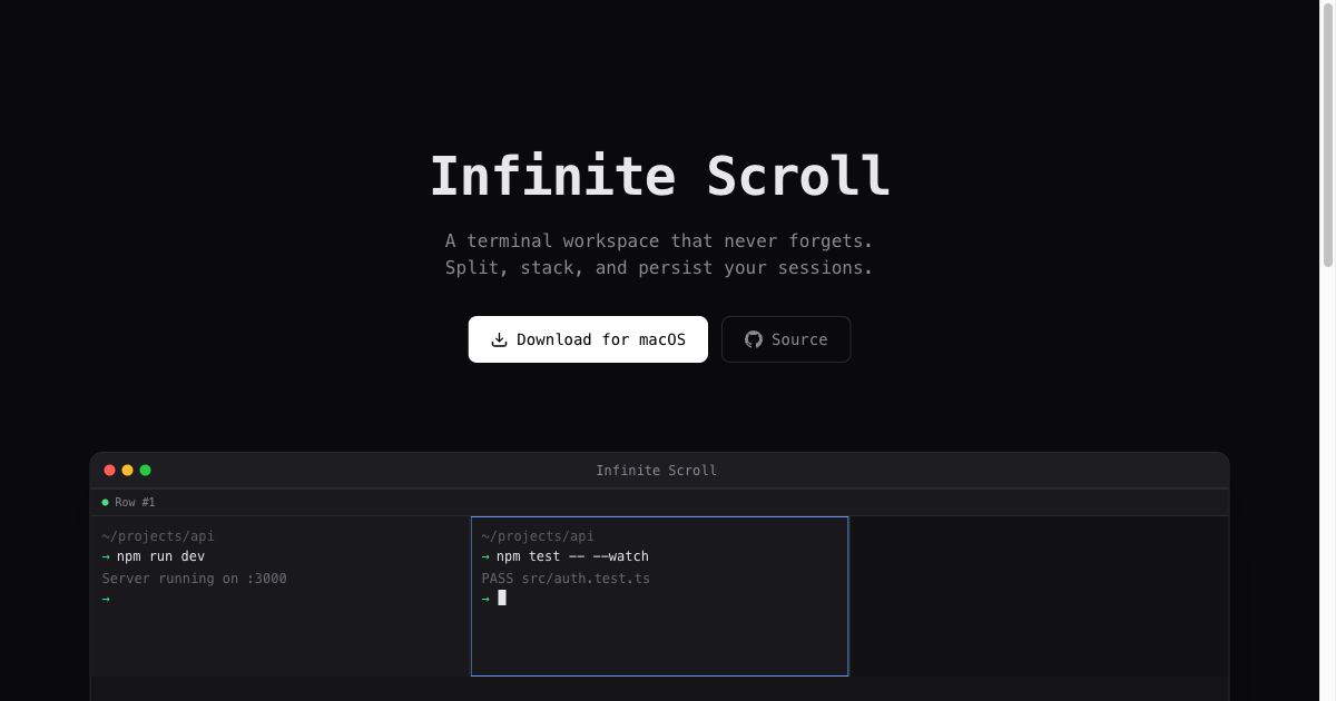 Infinite Scroll — Terminal Workspace for macOS